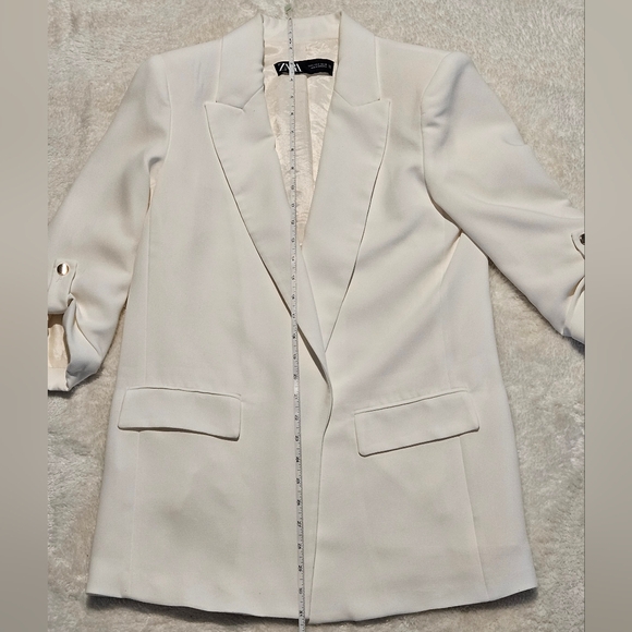 Zara White Blazer Size S Rolled Up Sleeves Business Casual Minimalist Office - Picture 10 of 12